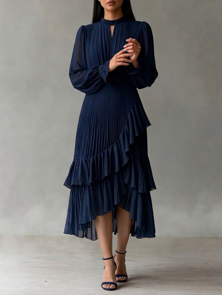 Selene | Abito Midi Plissettato Elegante con Balze