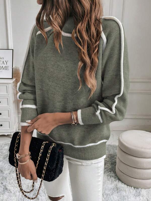 Alba | Maglione Donna Verde Oliva con Girocollo