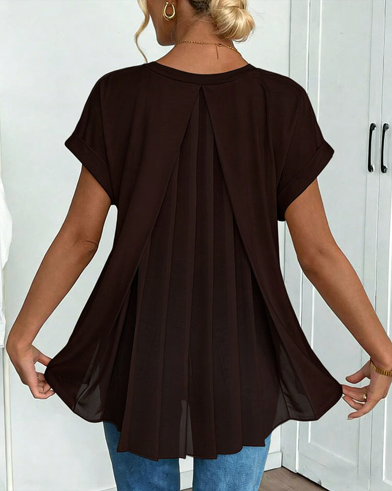 Rita | T-Shirt Donna con Scollo a V e Inserti Patchwork
