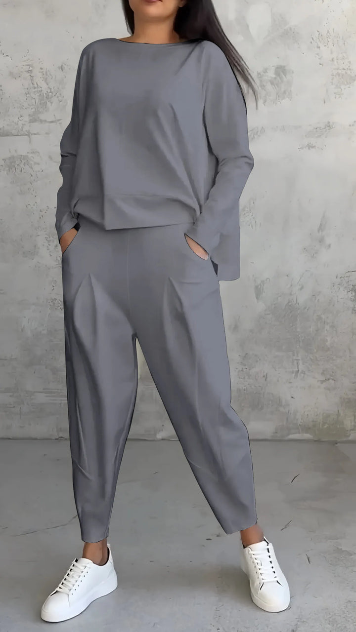 Nadia | Completo Donna Due Pezzi con Top Asimmetrico e Pantaloni Relaxed