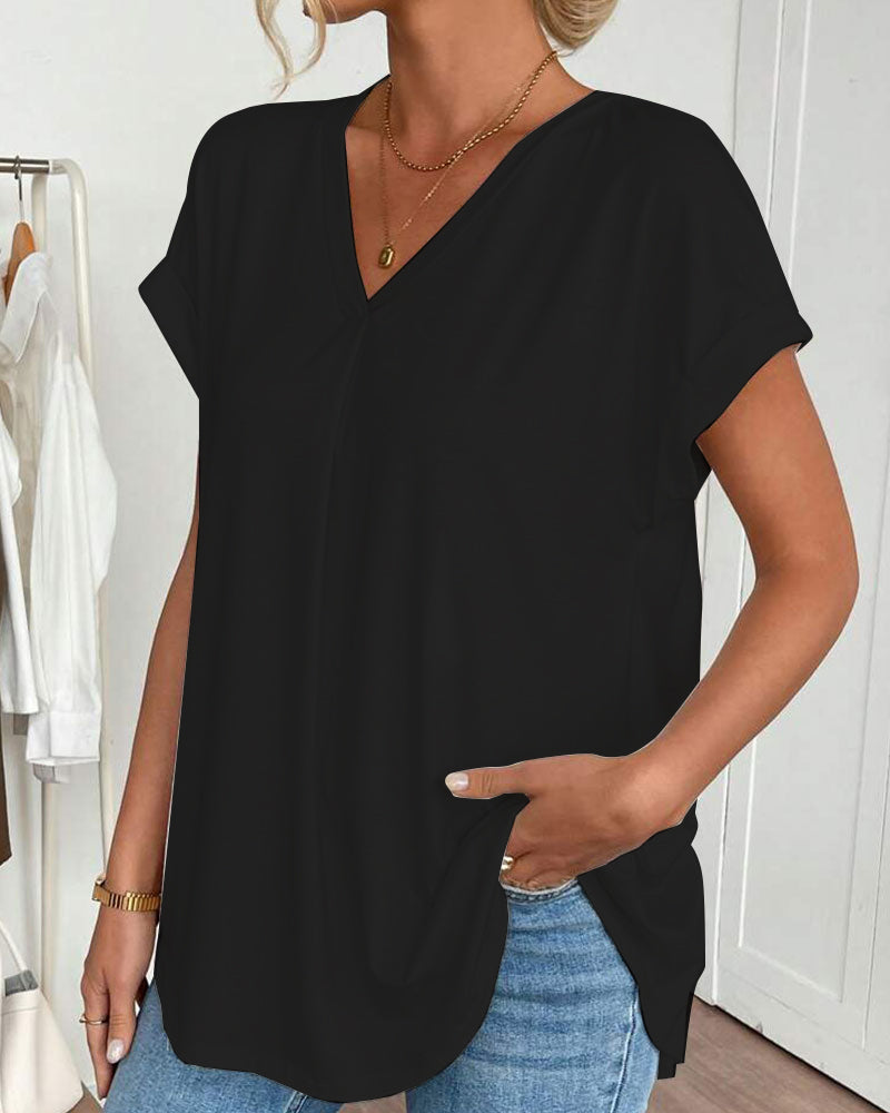 Rita | T-Shirt Donna con Scollo a V e Inserti Patchwork