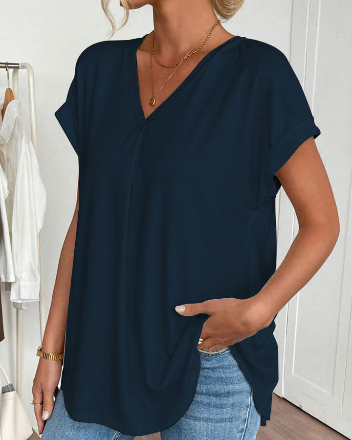 Rita | T-Shirt Donna con Scollo a V e Inserti Patchwork
