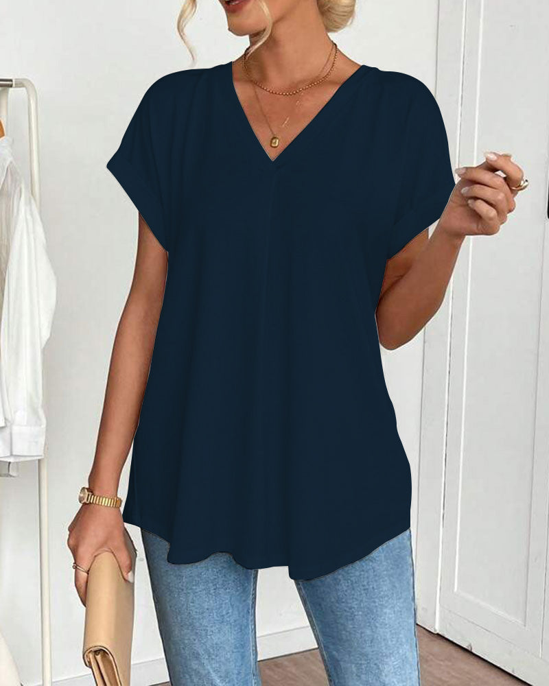 Rita | T-Shirt Donna con Scollo a V e Inserti Patchwork