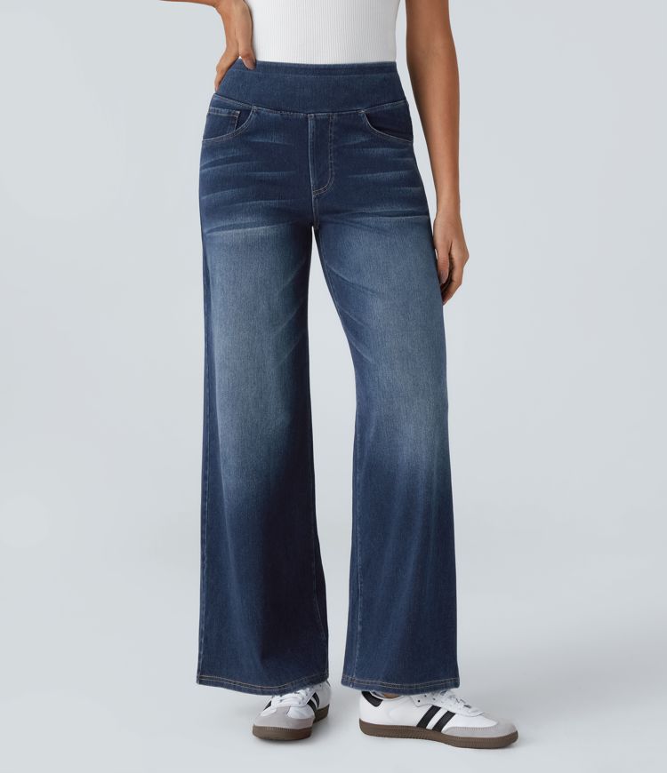 Elira | Jeans Elasticizzati a Gamba Larga con Vita Alta