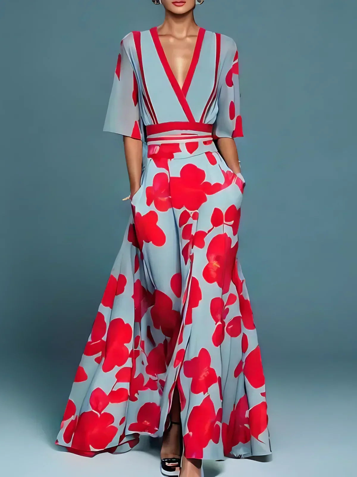 Arianna | Abito Lungo Floreale con Linea Fluida