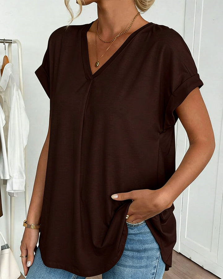 Rita | T-Shirt Donna con Scollo a V e Inserti Patchwork