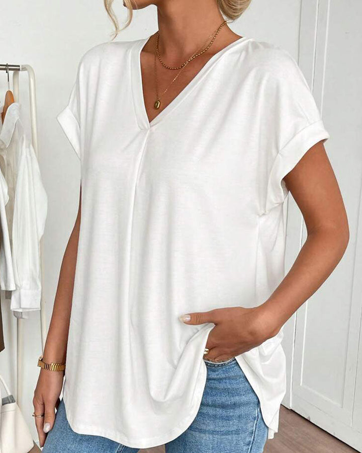 Rita | T-Shirt Donna con Scollo a V e Inserti Patchwork