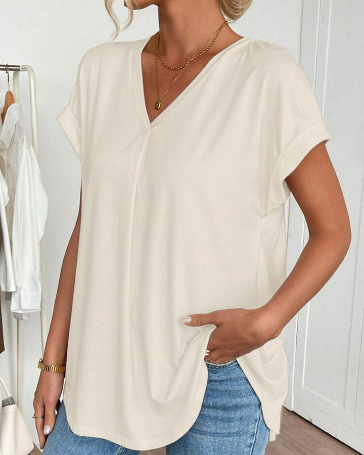 Rita | T-Shirt Donna con Scollo a V e Inserti Patchwork