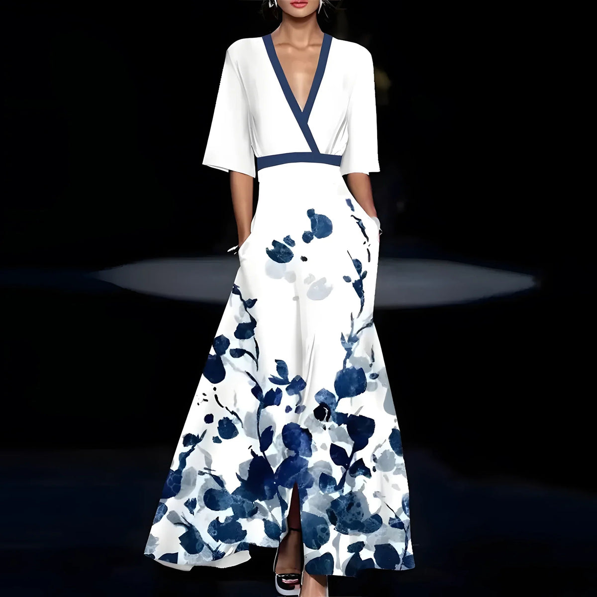 Arianna | Abito Lungo Floreale con Linea Fluida