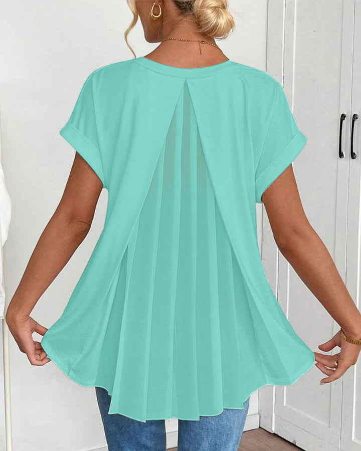 Rita | T-Shirt Donna con Scollo a V e Inserti Patchwork