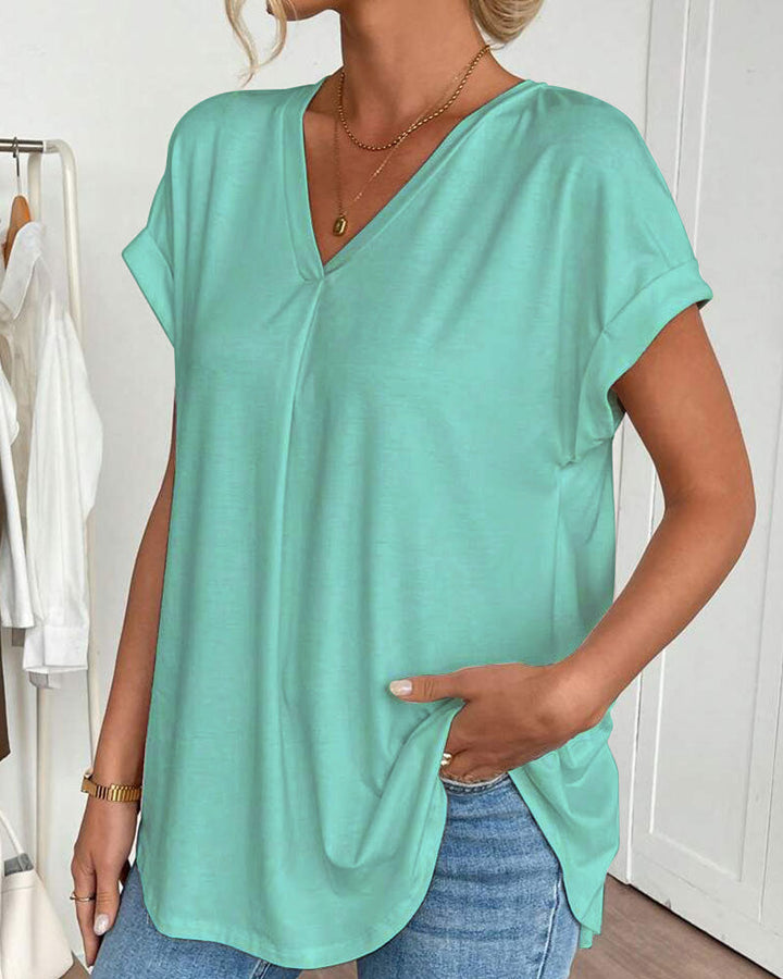 Rita | T-Shirt Donna con Scollo a V e Inserti Patchwork