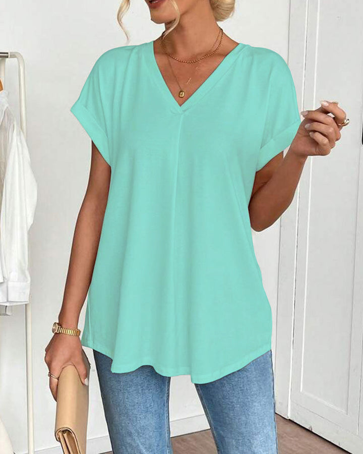 Rita | T-Shirt Donna con Scollo a V e Inserti Patchwork