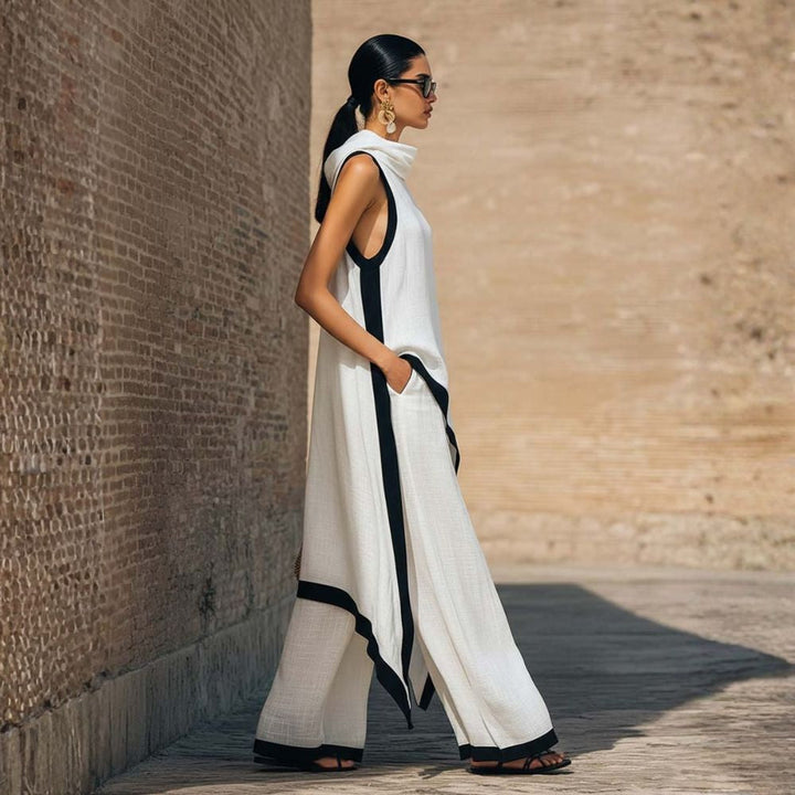 Arianna | Completo Donna Elegante con Top Drappeggiato e Pantaloni Larghi