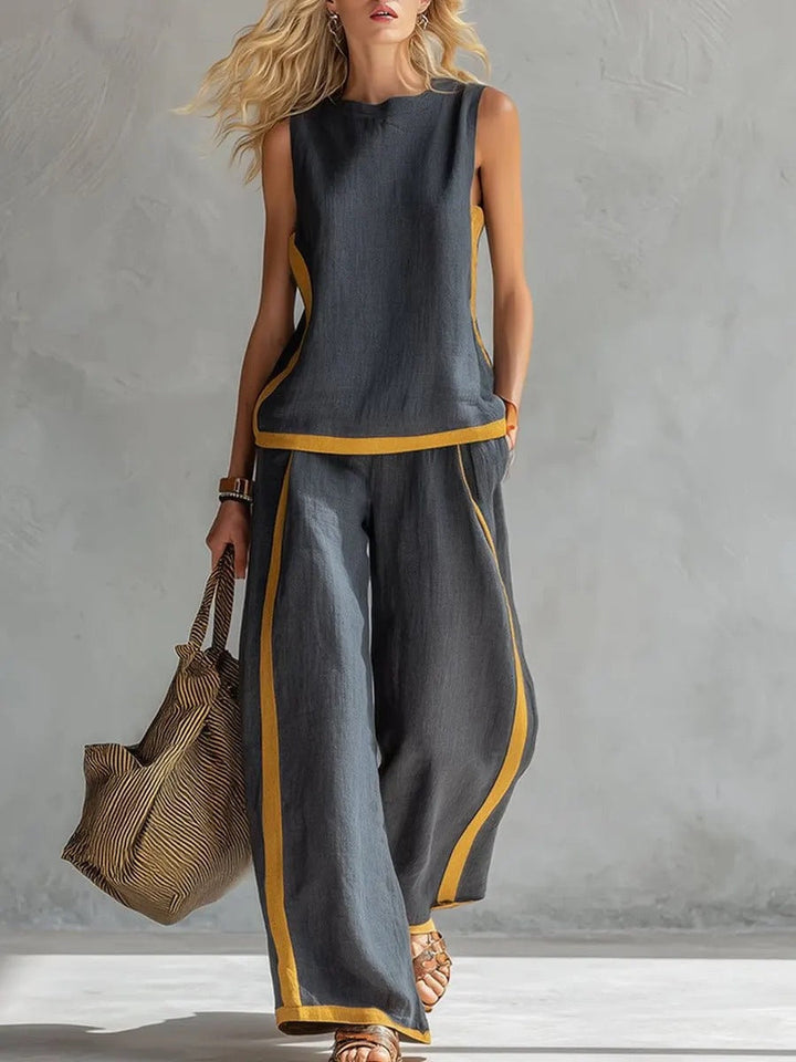 Matilde | Completo Donna Due Pezzi Color Block con Pantaloni a Gamba Larga