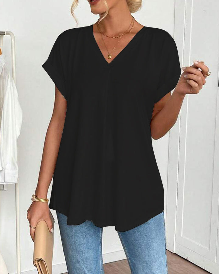 Rita | T-Shirt Donna con Scollo a V e Inserti Patchwork