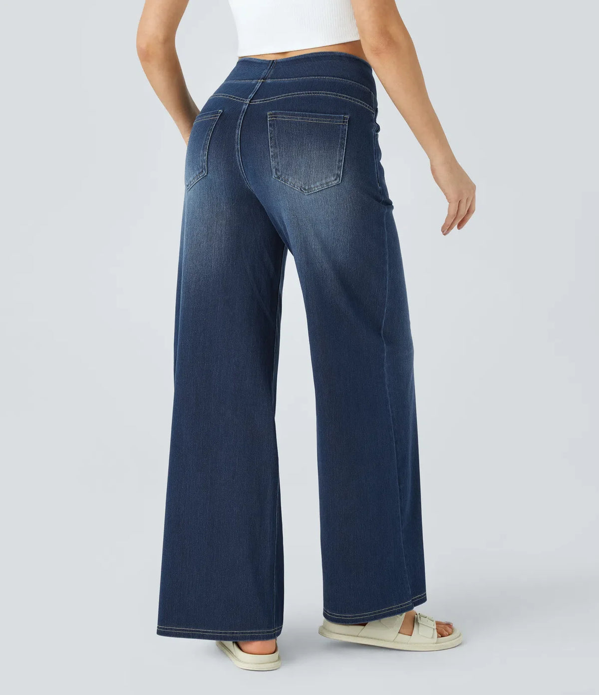 Elira | Jeans Elasticizzati a Gamba Larga con Vita Alta