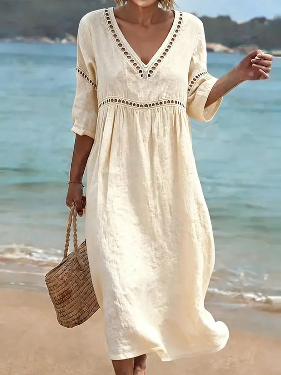 Cora | Abito Donna Midi con Scollo a V e Tasche Laterali