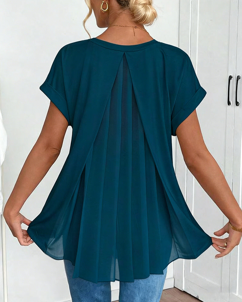 Rita | T-Shirt Donna con Scollo a V e Inserti Patchwork
