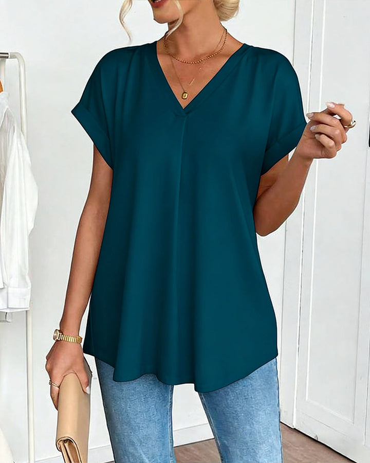Rita | T-Shirt Donna con Scollo a V e Inserti Patchwork