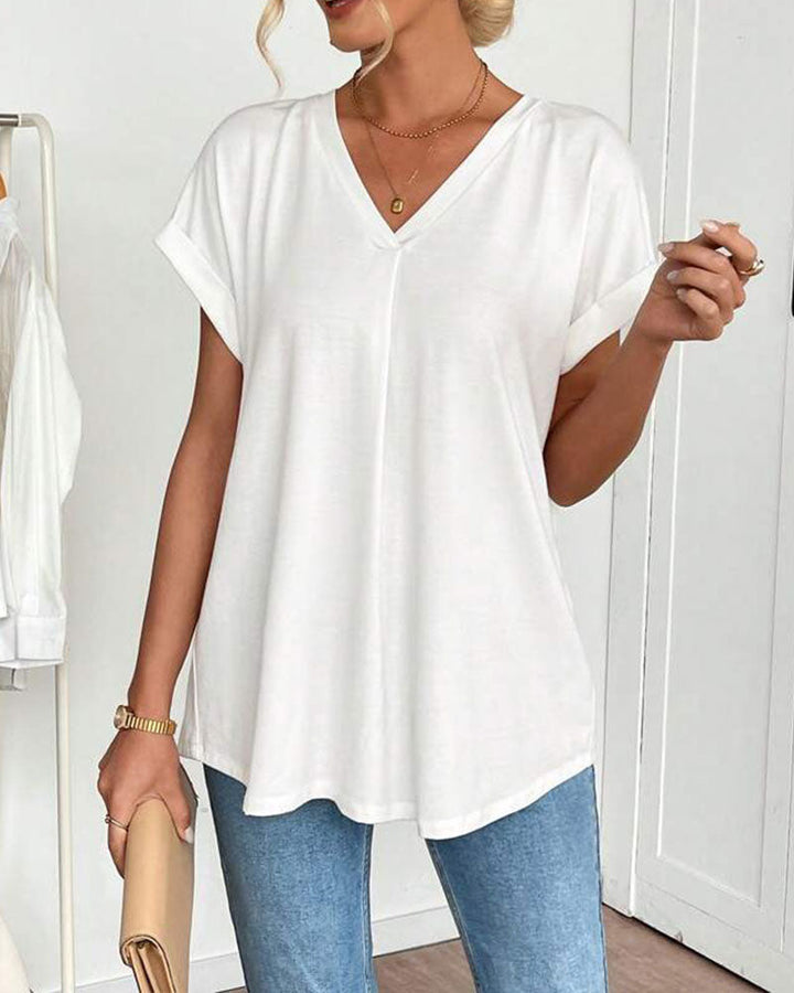 Rita | T-Shirt Donna con Scollo a V e Inserti Patchwork