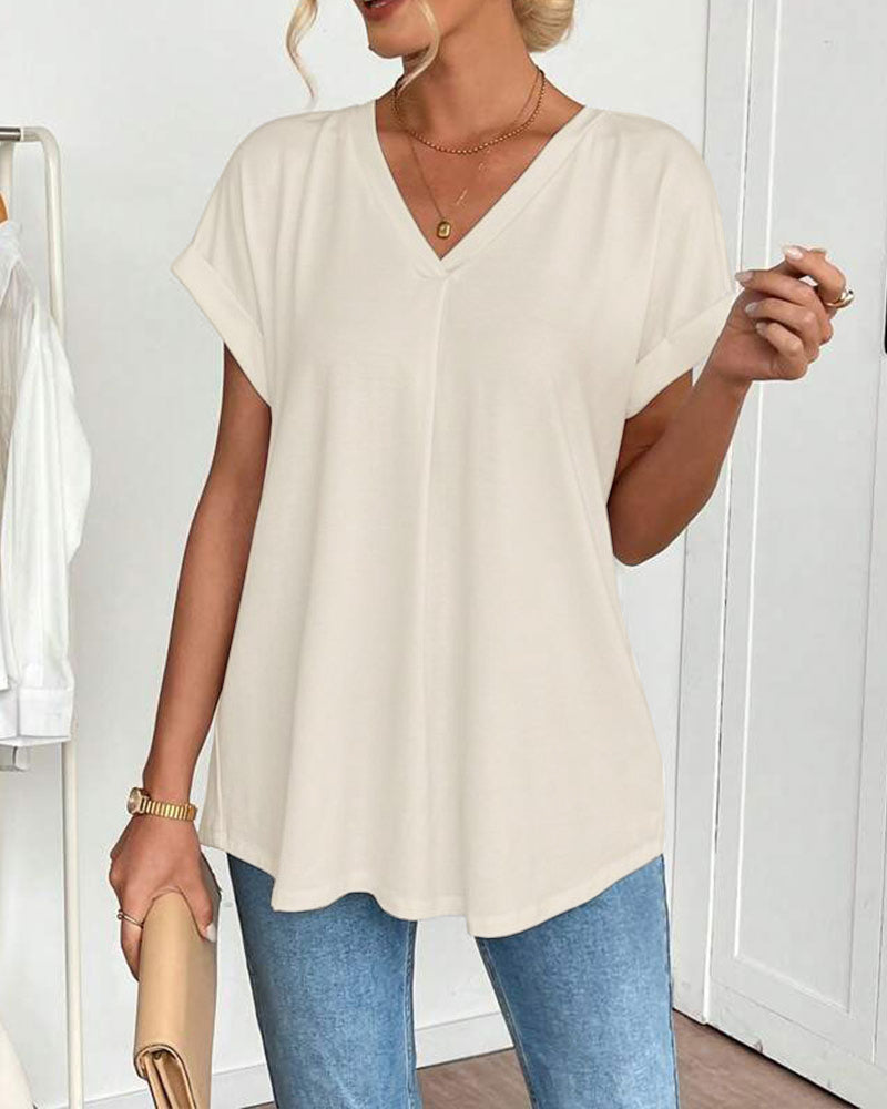 Rita | T-Shirt Donna con Scollo a V e Inserti Patchwork