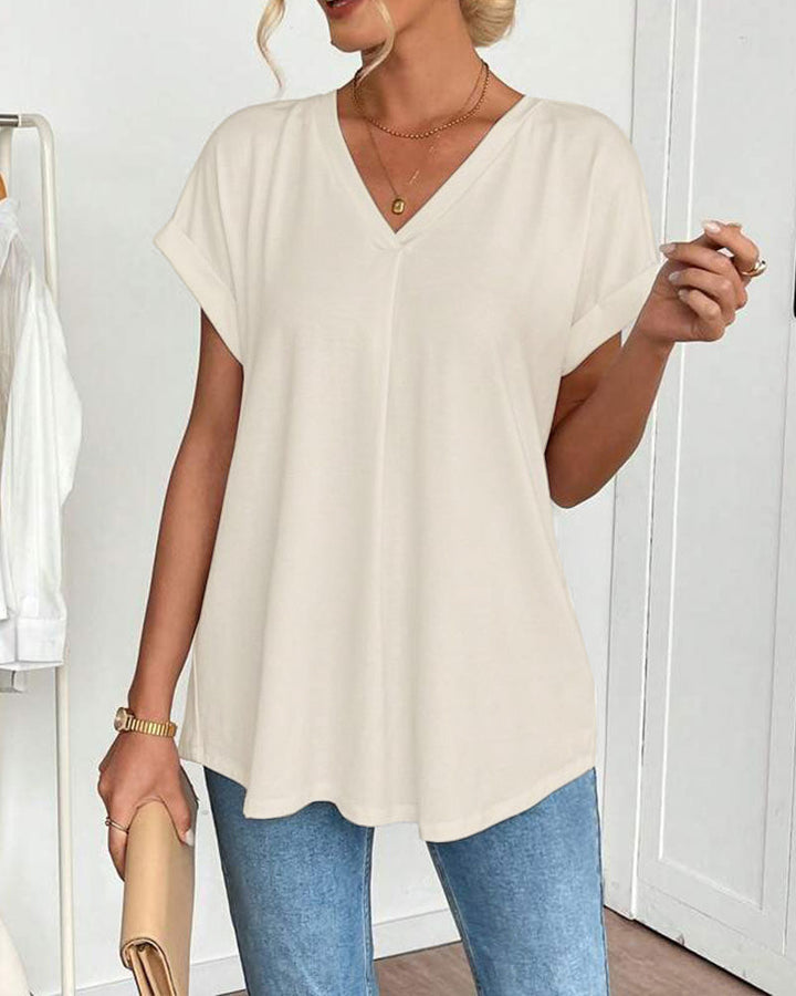 Rita | T-Shirt Donna con Scollo a V e Inserti Patchwork