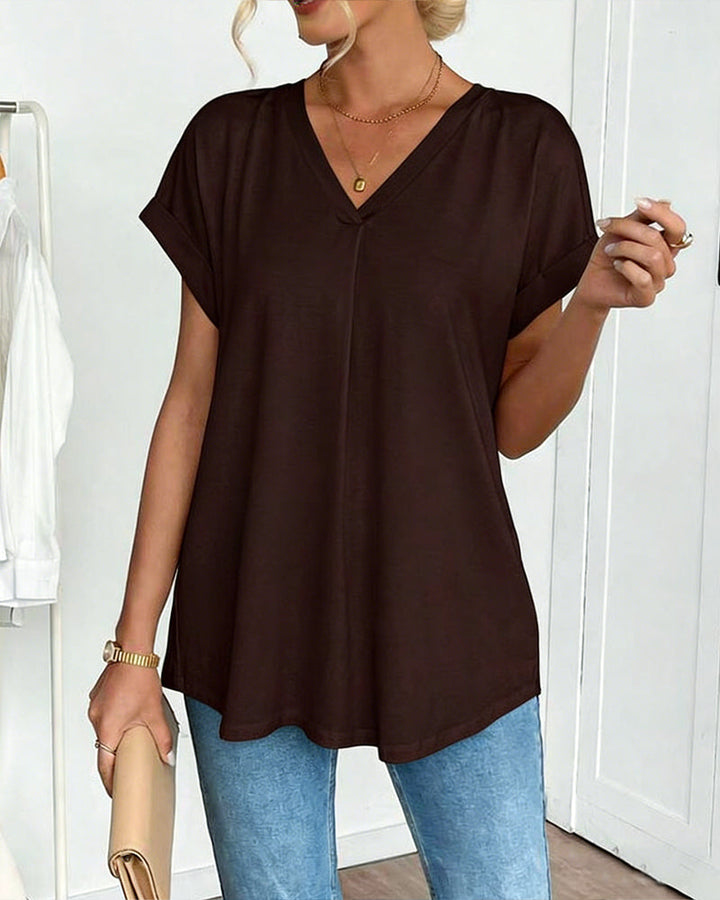 Rita | T-Shirt Donna con Scollo a V e Inserti Patchwork