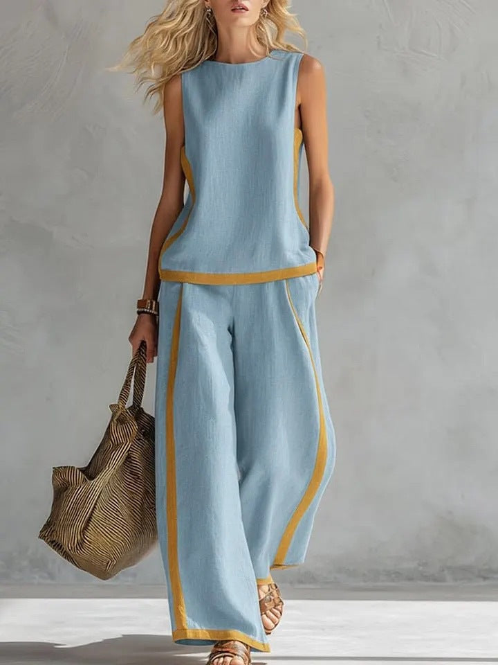 Matilde | Completo Donna Due Pezzi Color Block con Pantaloni a Gamba Larga