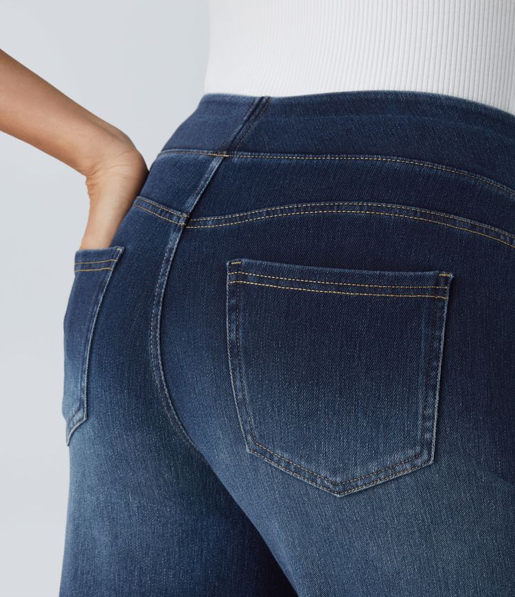 Elira | Jeans Elasticizzati a Gamba Larga con Vita Alta