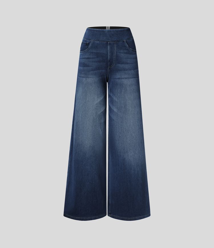 Elira | Jeans Elasticizzati a Gamba Larga con Vita Alta