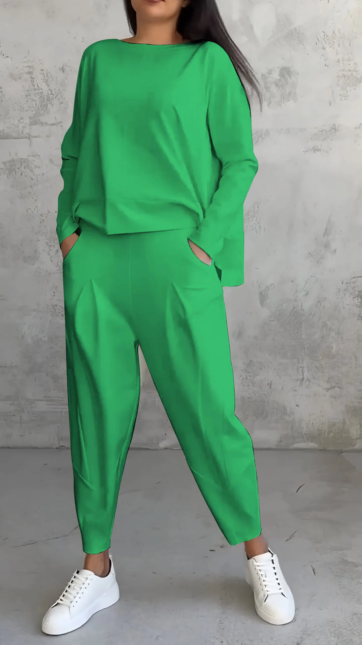 Nadia | Completo Donna Due Pezzi con Top Asimmetrico e Pantaloni Relaxed