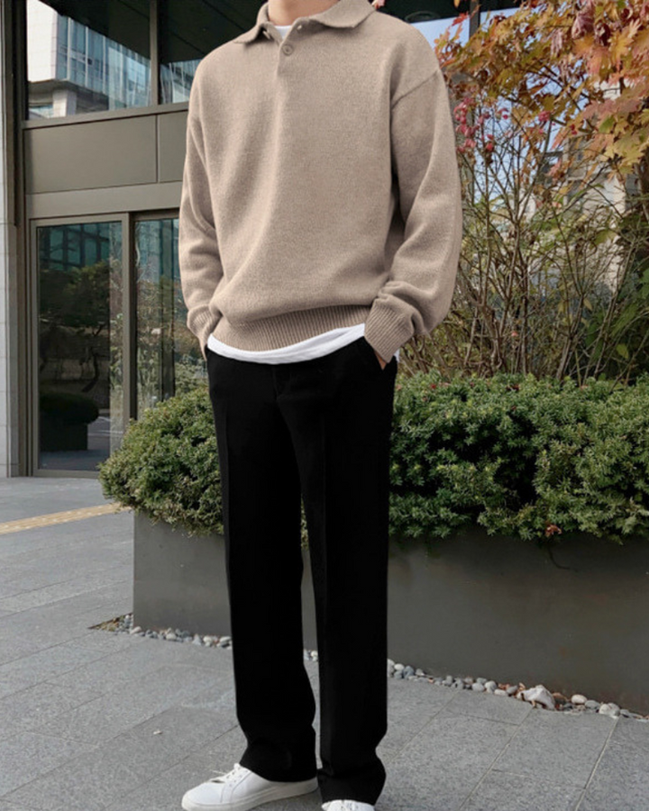 Nereo | Maglione Uomo con Mezza Zip e Finiture a Coste