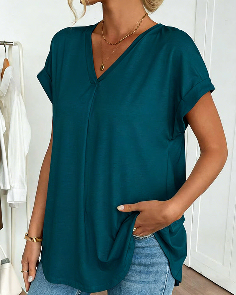 Rita | T-Shirt Donna con Scollo a V e Inserti Patchwork