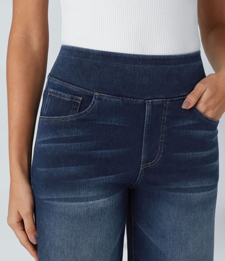 Elira | Jeans Elasticizzati a Gamba Larga con Vita Alta