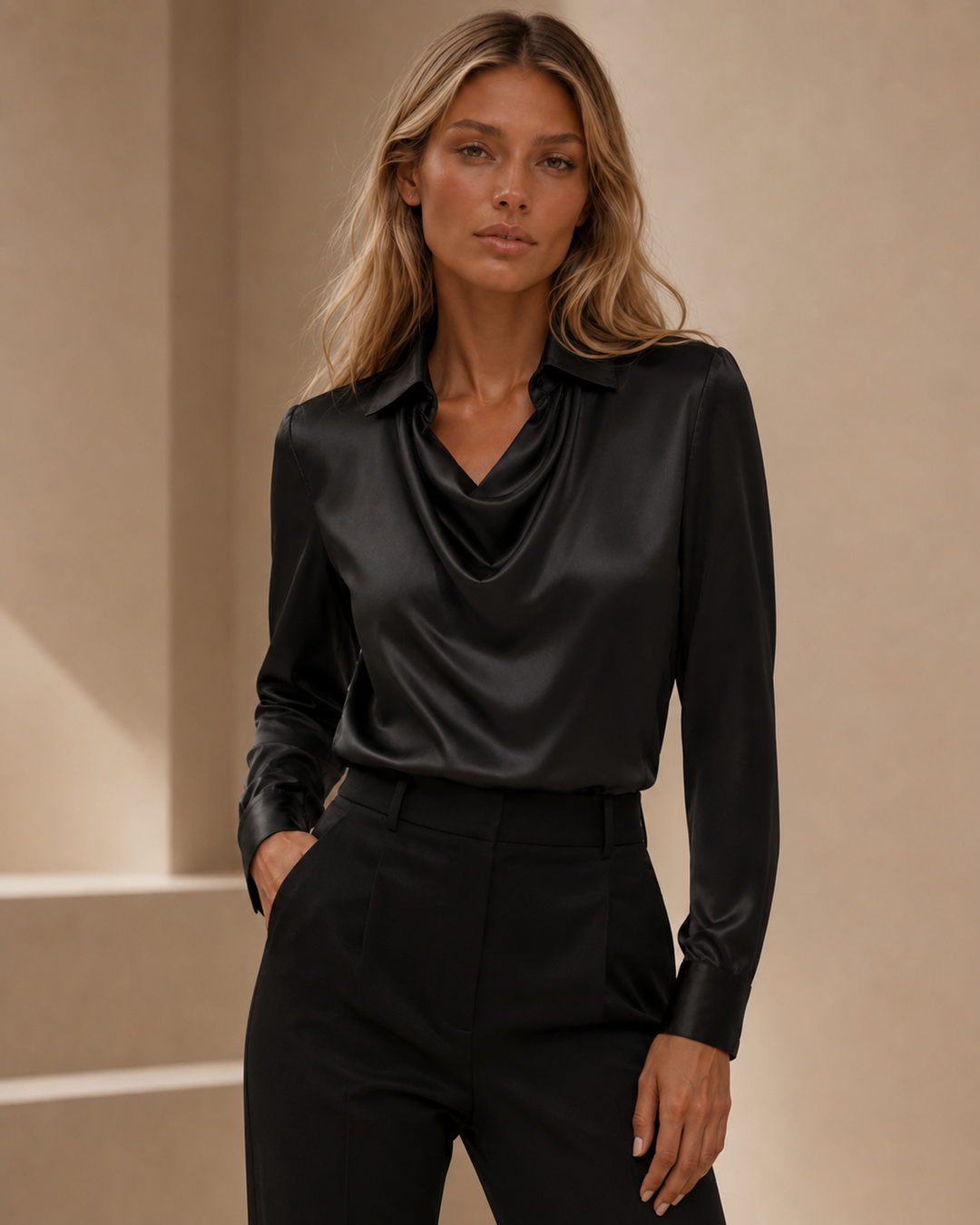 Chiara | Blusa satinata con scollo drappeggiato