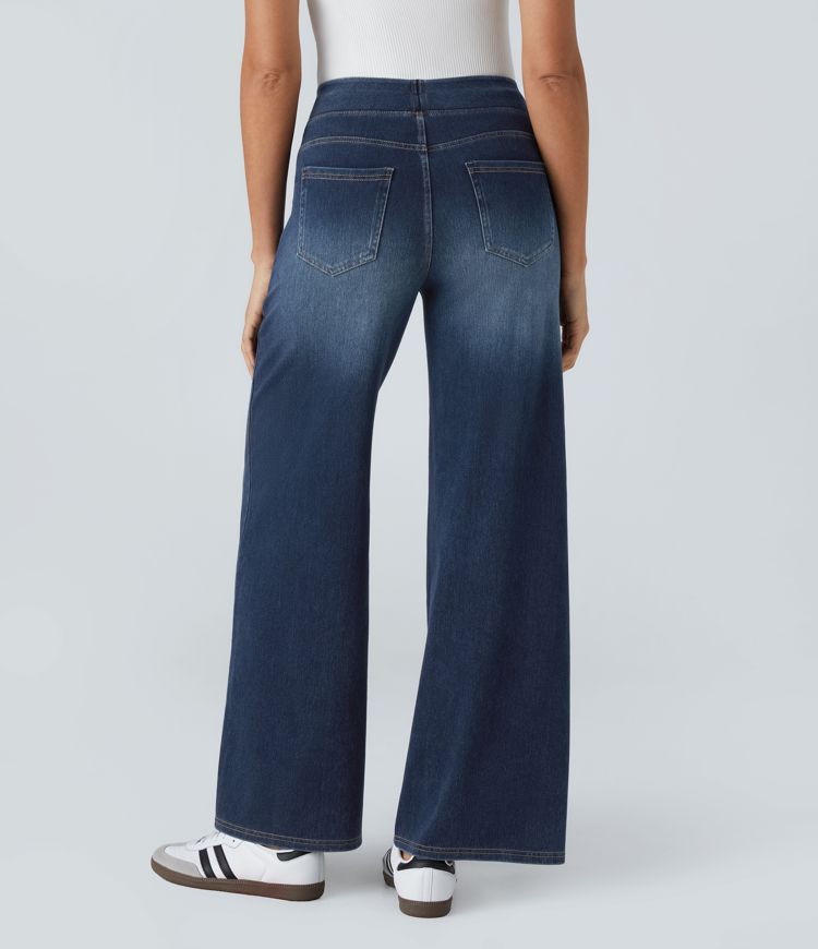 Elira | Jeans Elasticizzati a Gamba Larga con Vita Alta