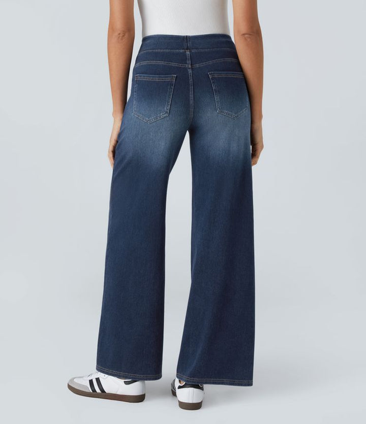 Elira | Jeans Elasticizzati a Gamba Larga con Vita Alta