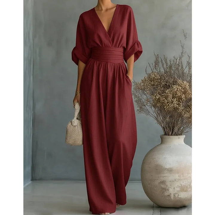 Bianca | Tuta Donna Elegante con Scollo a V e Gamba Larga