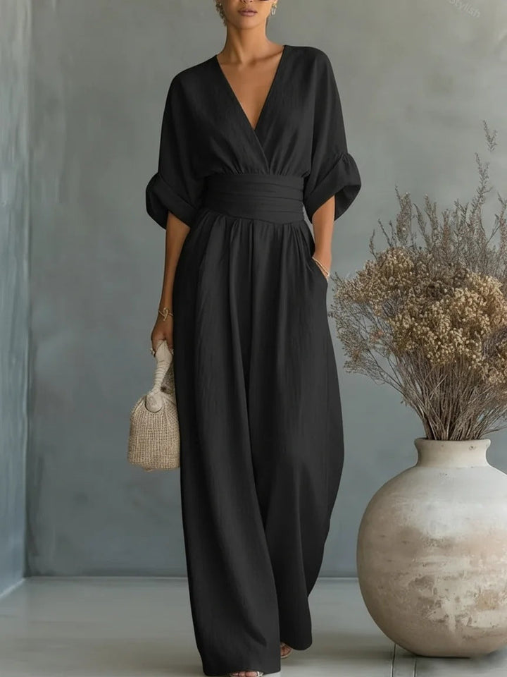 Bianca | Tuta Donna Elegante con Scollo a V e Gamba Larga