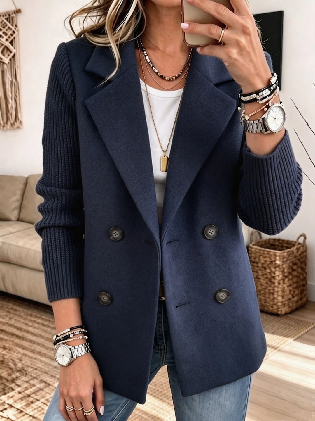Carina | Blazer Donna Doppiopetto con Maniche a Coste