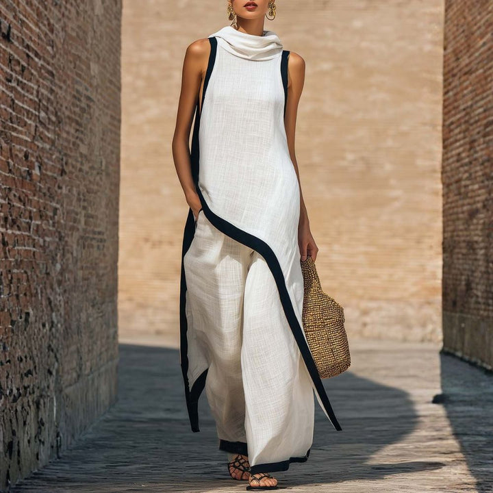 Arianna | Completo Donna Elegante con Top Drappeggiato e Pantaloni Larghi