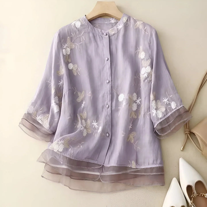 Benedetta | Blusa Leggera con Pieghe e Dettagli in Pizzo