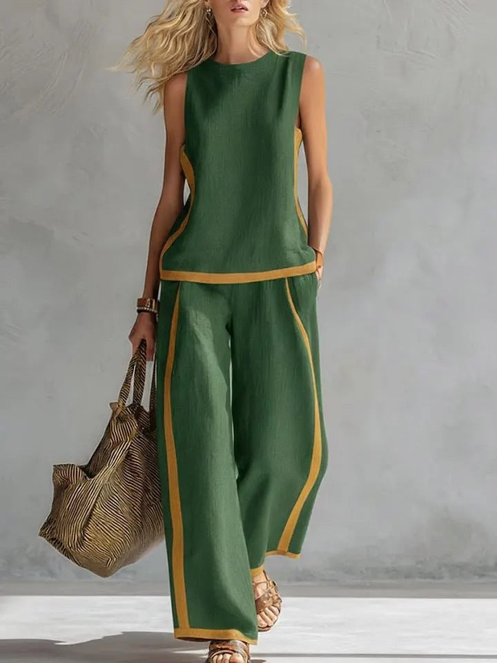 Matilde | Completo Donna Due Pezzi Color Block con Pantaloni a Gamba Larga
