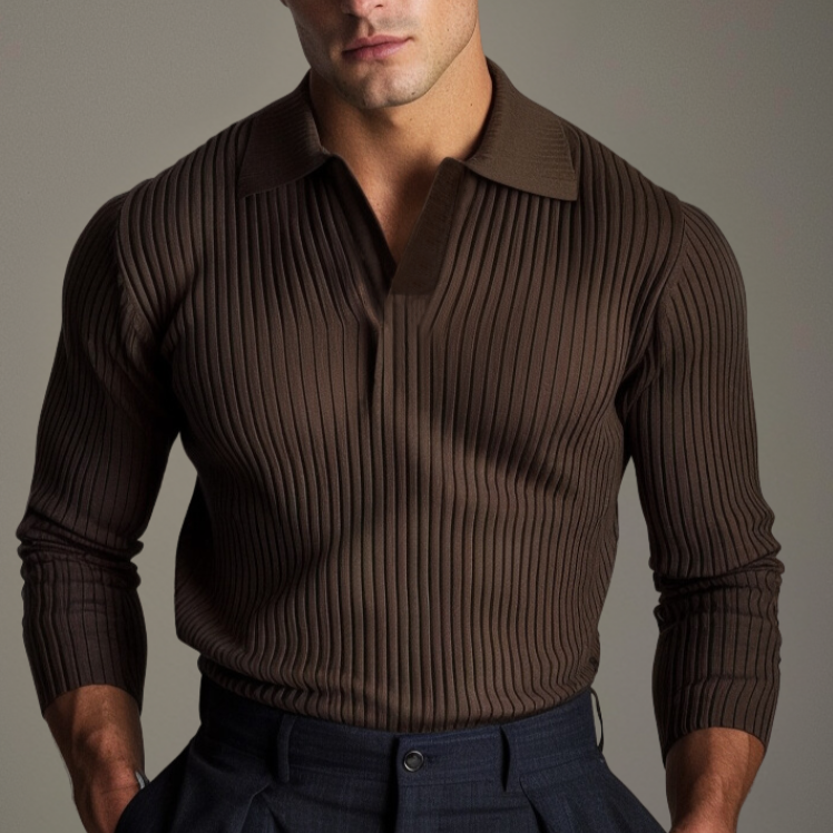 Gabriele | Maglia Uomo a Coste con Maniche Lunghe e Scollo Aperto