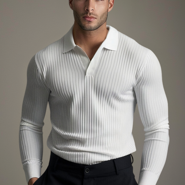 Gabriele | Maglia Uomo a Coste con Maniche Lunghe e Scollo Aperto