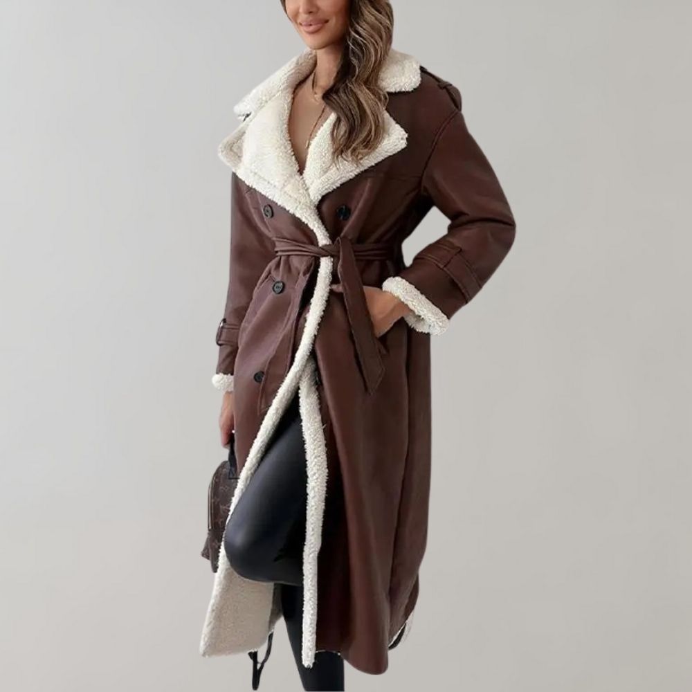 Ada | Cappotto Donna Lungo Effetto Pelle con Interno Teddy