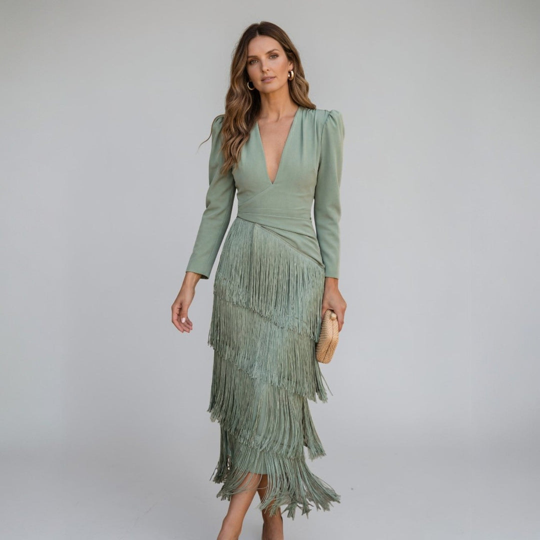 Serena | Abito Donna con Frange e Scollo a V