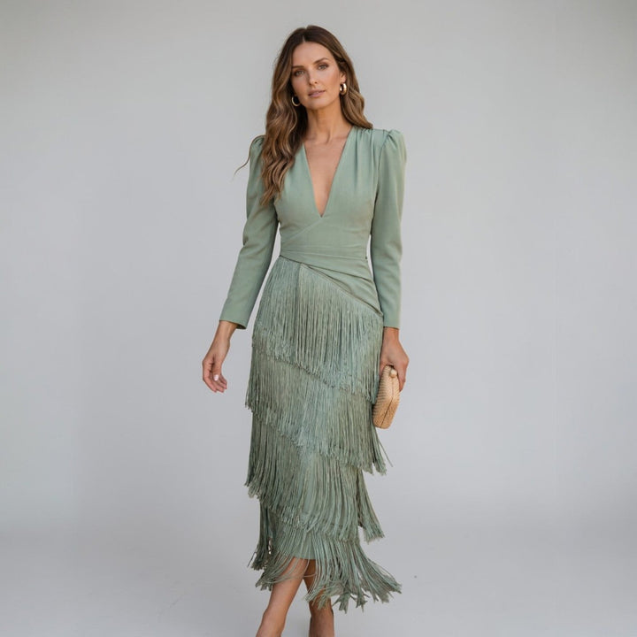 Serena | Abito Donna con Frange e Scollo a V
