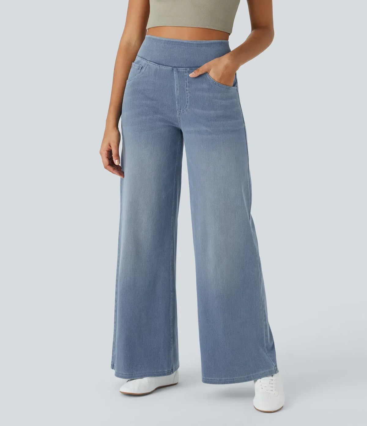 Elira | Jeans Elasticizzati a Gamba Larga con Vita Alta