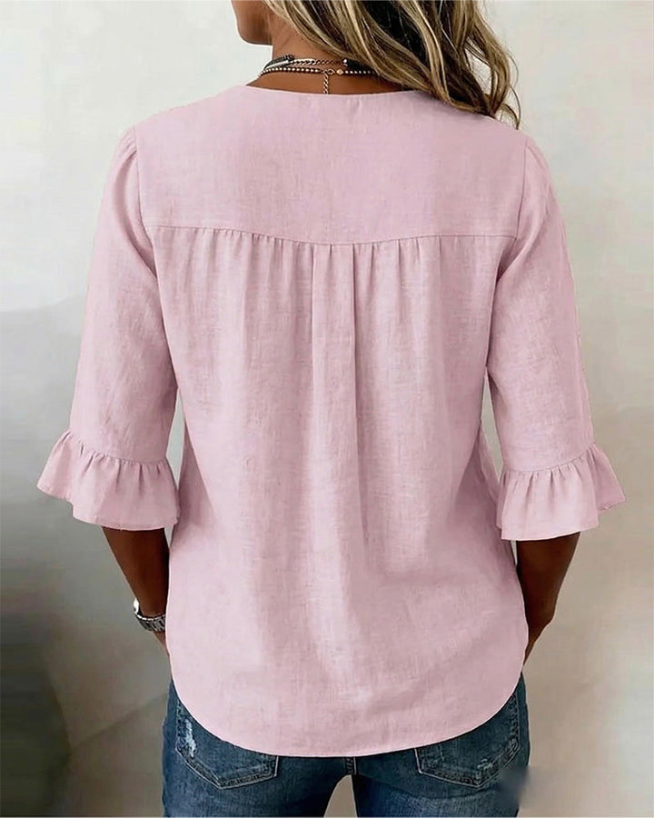 Marta | Blusa Donna con Colletto Arrotondato e Volant
